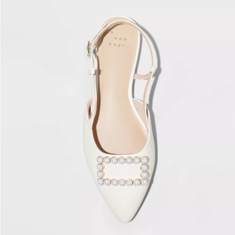 A New Day Women's Cream Slingback Flats with Pearl Detail